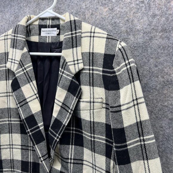 Abercrombie & Fitch Blazer Men Medium White Black Button Jacket Plaid Wool - Picture 4 of 13